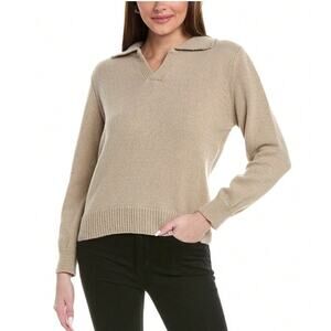 Reveriee Sweater Womens OS Beige Cotton Knit Casual Collared Long Sleeve